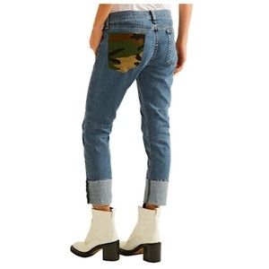 Rag & Bone Dre Slim Boyfriend Jeans Sz 26 Raw Hem Camo Pocket EUC